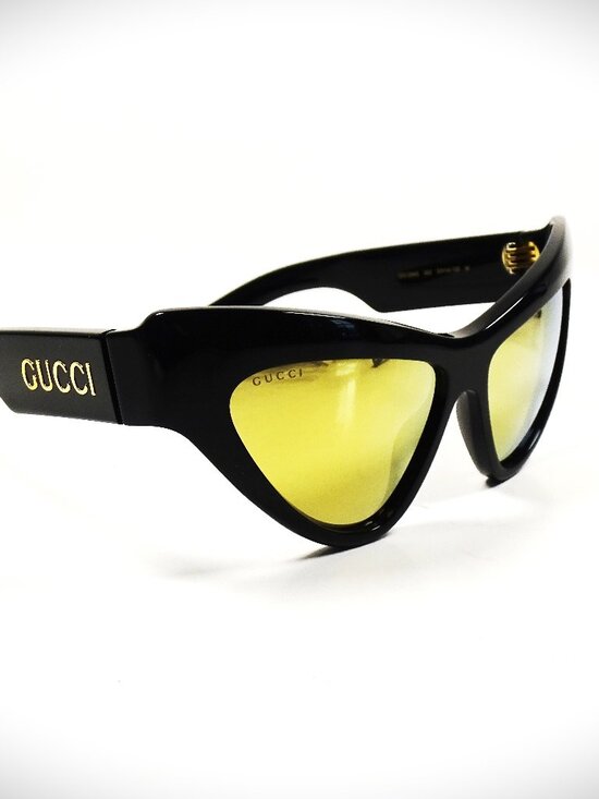 GUCCI GG 1294S 002 Shiny Black Frame Gold Mirror Lens 57-14-130 Sunglasses main image 12